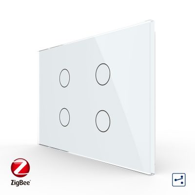 Intrerupator cvadruplu cap scara / cap cruce cu touch Livolo din sticla, standard Italian, protocol ZigBee – Serie noua