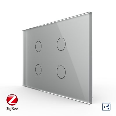 Intrerupator cvadruplu cap scara / cap cruce cu touch Livolo din sticla, standard Italian, protocol ZigBee – Serie noua culoare gri