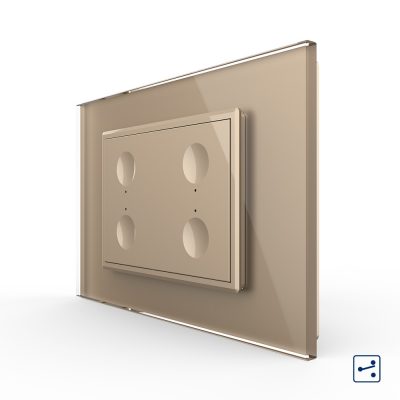 Intrerupator cvadruplu cap scara / cap cruce cu touch Livolo cu rama din sticla, standard Italian – Serie noua culoare aurie