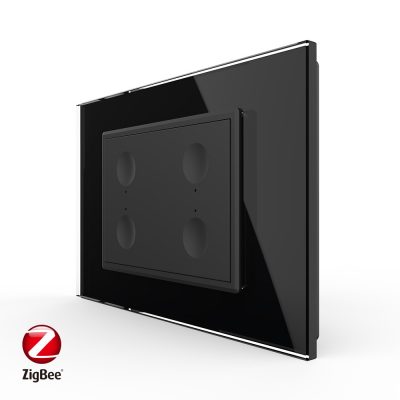 Intrerupator cvadruplu cu touch Livolo cu rama din sticla, protocol ZigBee, standard Italian – Serie noua culoare neagra