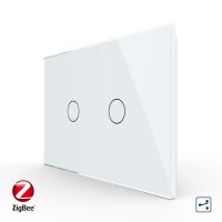 Intrerupator dublu cap scara / cap cruce cu touch Livolo din sticla, standard Italian, protocol ZigBee – Serie noua