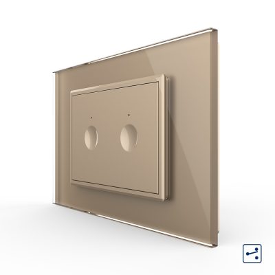 Intrerupator dublu cap scara / cap cruce cu touch Livolo cu rama din sticla, standard Italian – Serie noua culoare aurie