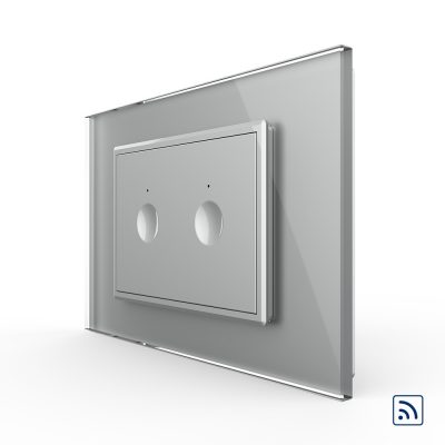 Intrerupator dublu wireless cu touch Livolo cu rama din sticla, standard Italian – Serie noua culoare gri