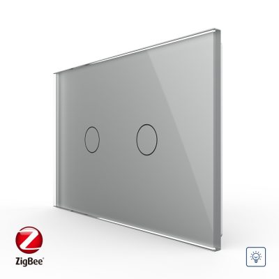 Intrerupator cu variator dublu cu touch Livolo din sticla, standard Italian, protocol ZigBee – Serie noua culoare gri