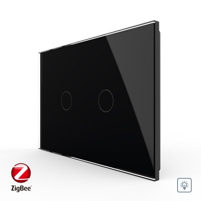 Intrerupator cu variator dublu cu touch Livolo din sticla, standard Italian, protocol ZigBee – Serie noua culoare neagra