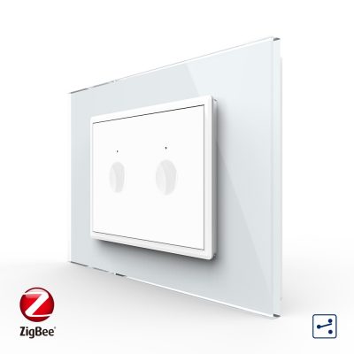 Intrerupator dublu cap scara / cap cruce cu touch Livolo cu rama din sticla, standard Italian, protocol ZigBee – Serie noua