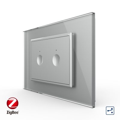 Intrerupator dublu cap scara / cap cruce cu touch Livolo cu rama din sticla, standard Italian, protocol ZigBee – Serie noua culoare gri