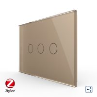 Intrerupator triplu cap scara / cap cruce cu touch Livolo din sticla, standard Italian, protocol ZigBee – Serie noua