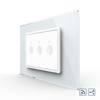 Intrerupator triplu cap scara / cap cruce wireless cu touch Livolo cu rama din sticla, standard Italian – Serie noua