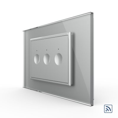 Intrerupator triplu wireless cu touch Livolo cu rama din sticla, standard Italian – Serie noua culoare gri