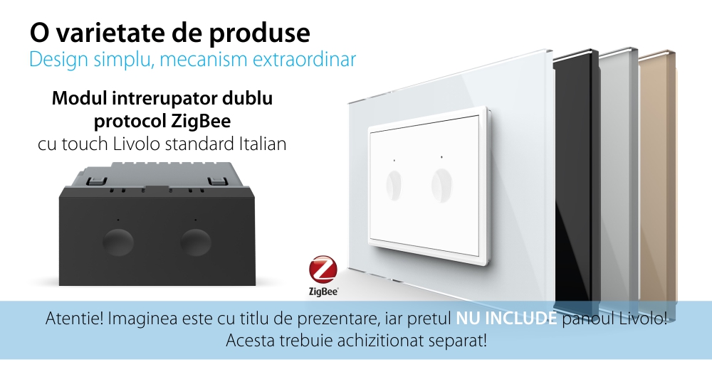 Modul intrerupator dublu cu touch Livolo, protocol ZigBee, standard Italian – Serie noua