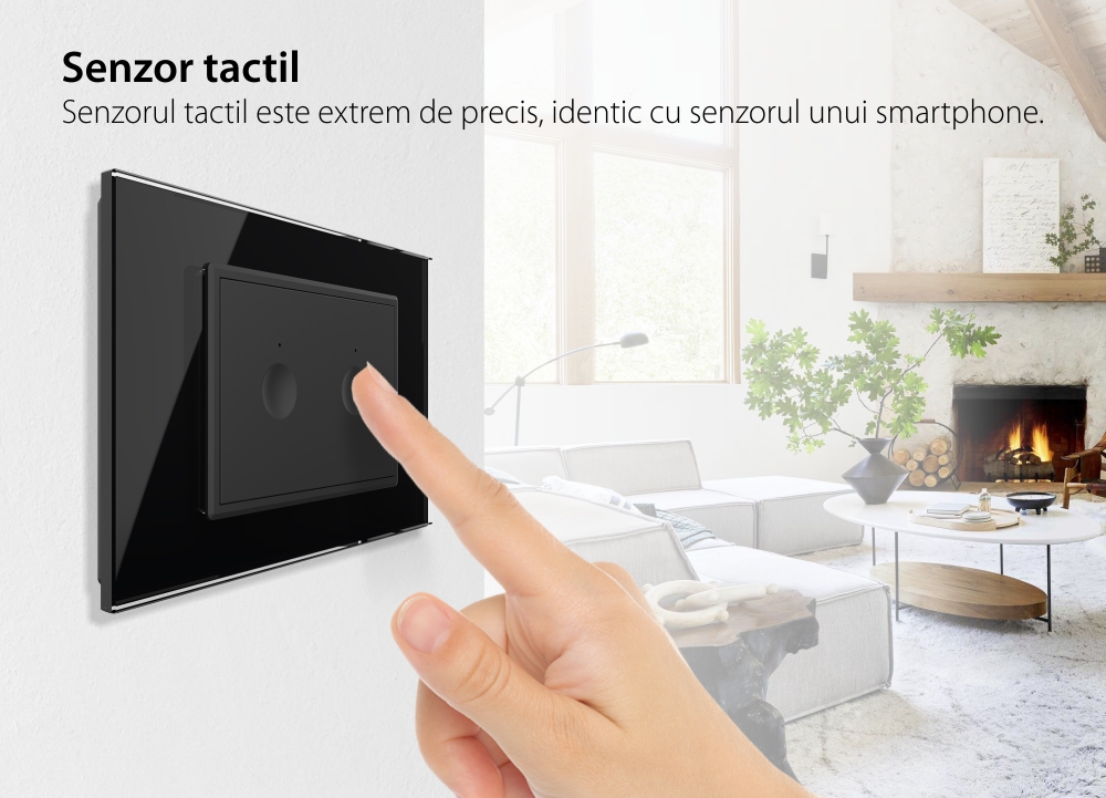 Intrerupator dublu cu touch Livolo cu rama din sticla, standard Italian – Serie noua