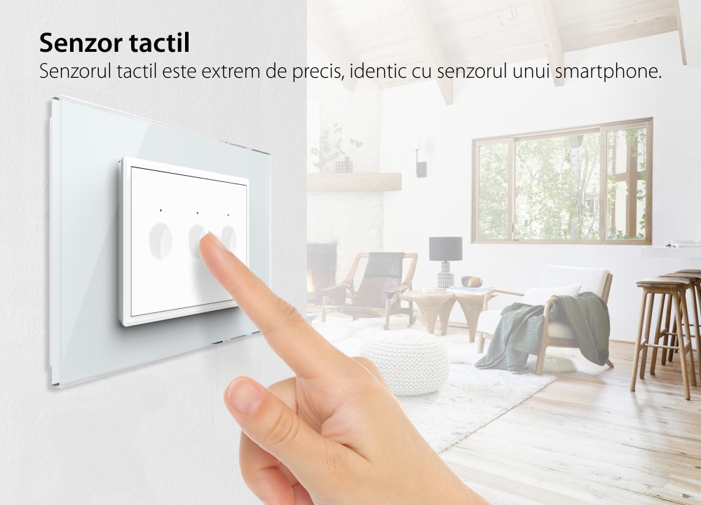 Intrerupator triplu cu touch Livolo cu rama din sticla, standard Italian – Serie noua