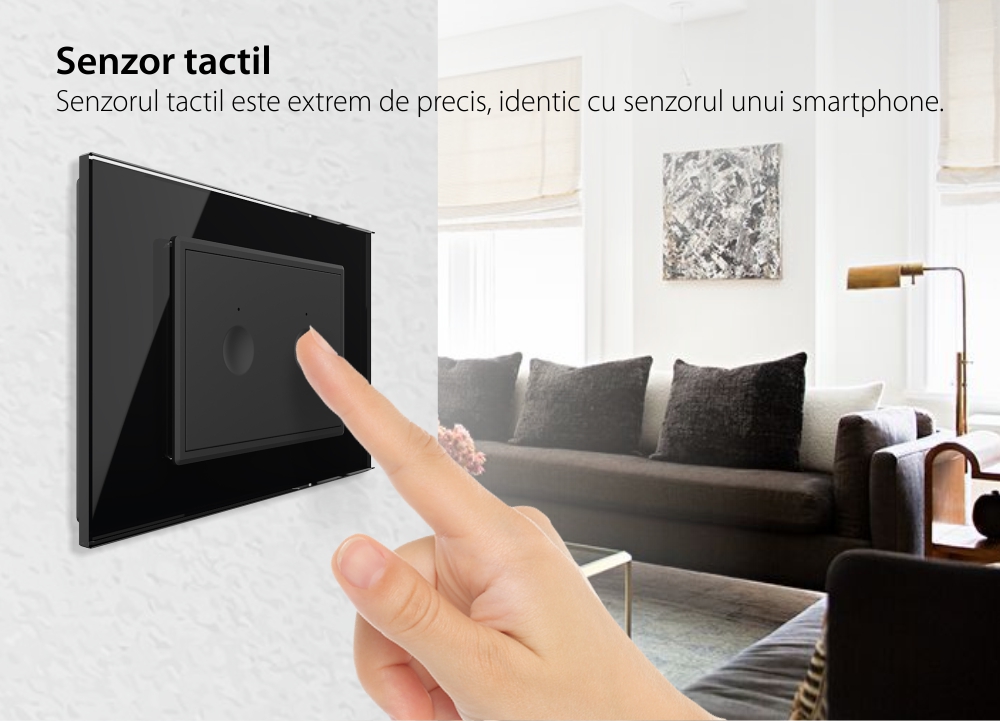 Intrerupator dublu cap scara / cap cruce cu touch Livolo cu rama din sticla, standard Italian – Serie noua