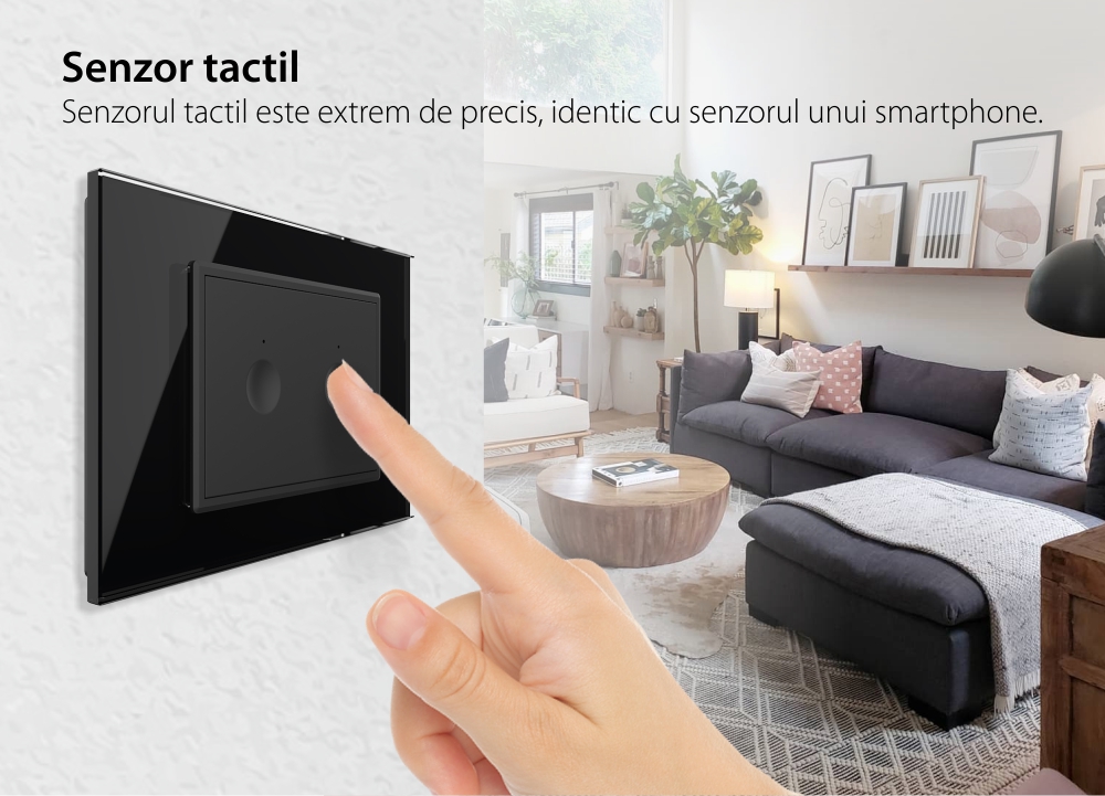 Intrerupator dublu cap scara / cap cruce wireless cu touch Livolo cu rama din sticla, standard Italian – Serie noua