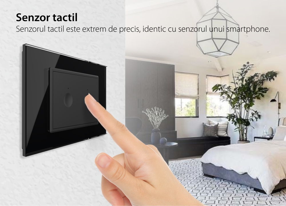 Intrerupator dublu cap scara / cap cruce cu touch Livolo cu rama din sticla, standard Italian, protocol ZigBee – Serie noua