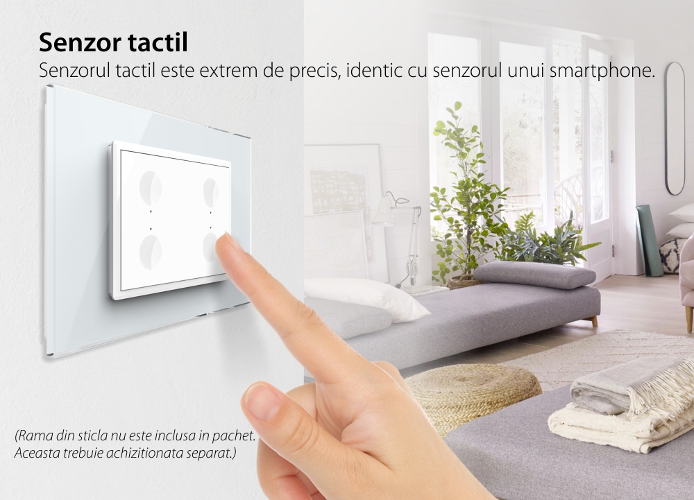 Modul intrerupator cvadruplu cap scara / cap cruce cu touch Livolo standard Italian, Serie noua