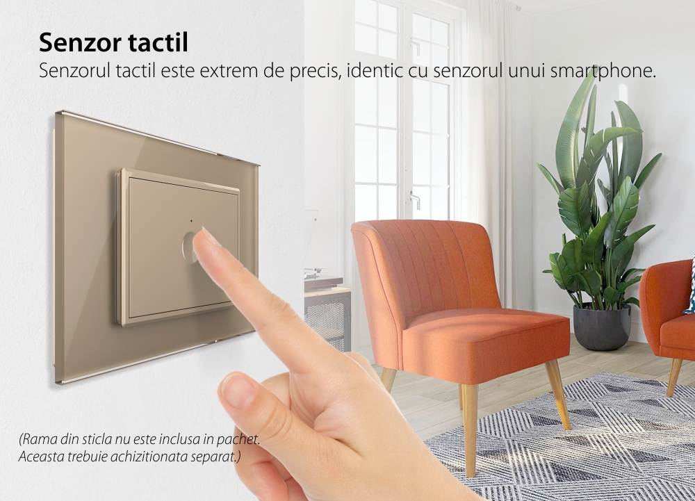 Modul intrerupator simplu cap scara / cap cruce wireless cu touch Livolo standard Italian, Serie noua