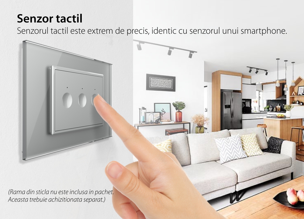 Modul intrerupator triplu cap scara / cap cruce cu touch Livolo standard Italian, Serie noua