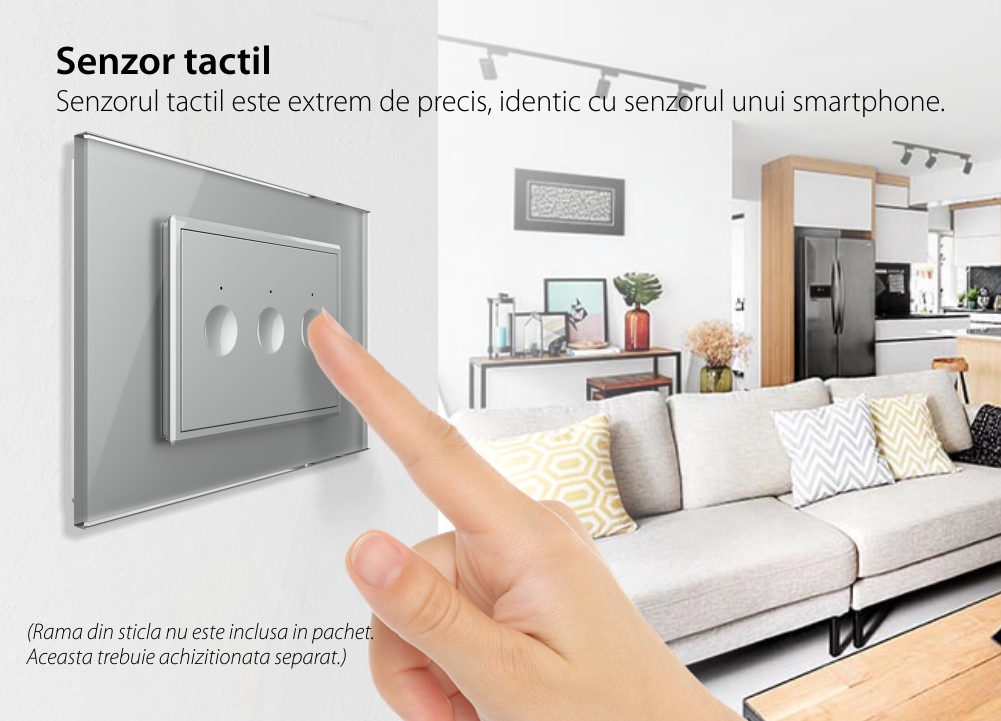 Modul intrerupator triplu cap scara / cap cruce wireless cu touch Livolo standard Italian, Serie noua