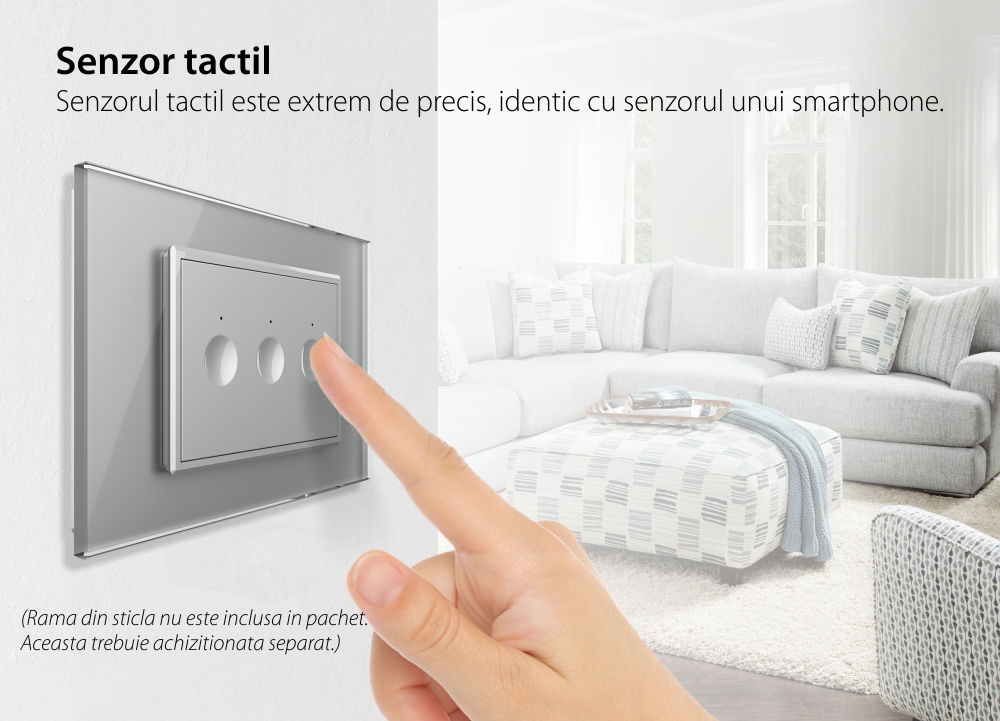 Modul intrerupator triplu wireless cu touch Livolo standard Italian, Serie noua