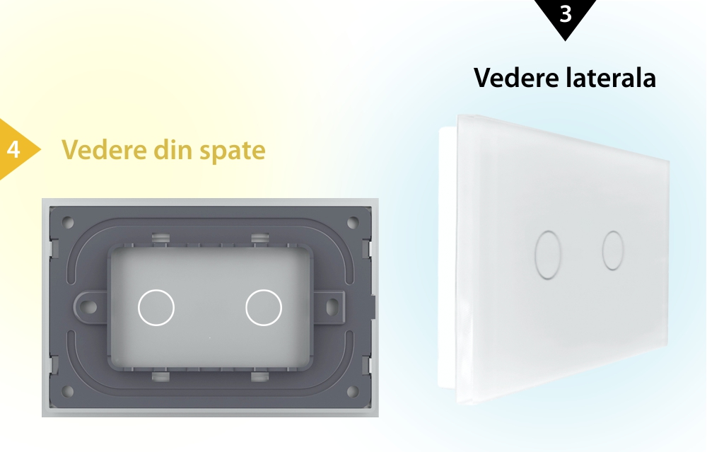 Panou intrerupator dublu cu touch Livolo din sticla, standard Italian – Serie noua