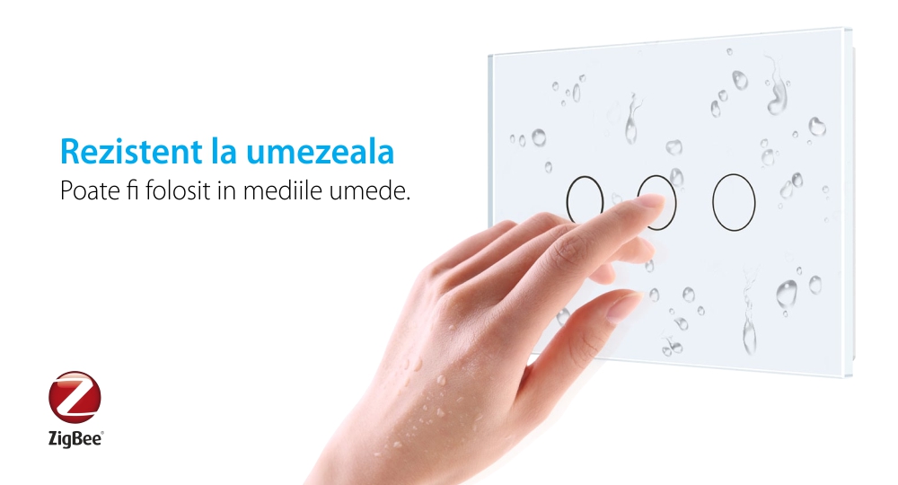 Intrerupator triplu cu touch Livolo din sticla, standard Italian, protocol ZigBee – Serie noua