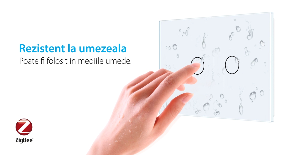 Intrerupator cu variator dublu cu touch Livolo din sticla, standard Italian, protocol ZigBee – Serie noua