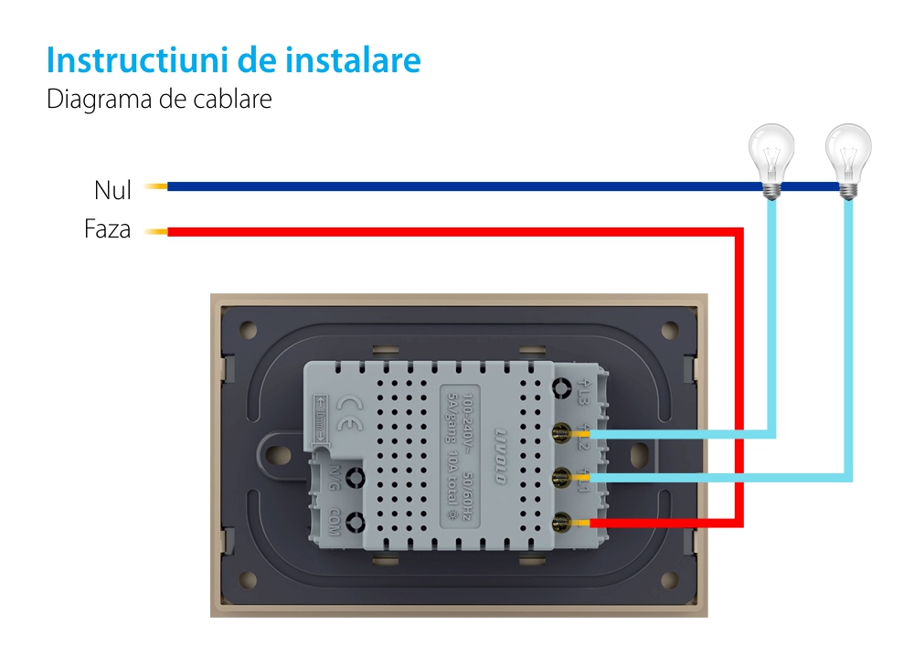 Modul intrerupator dublu cu touch Livolo standard Italian