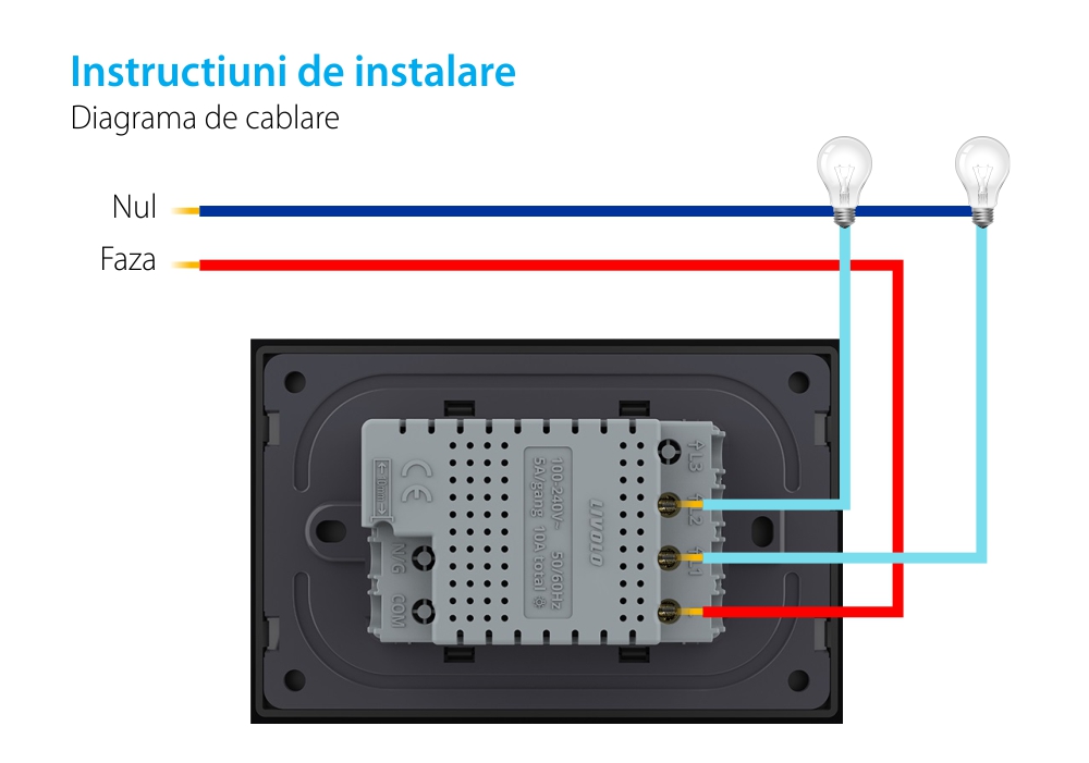 Modul intrerupator dublu cu touch Livolo standard Italian, Serie noua