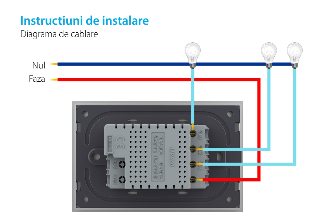 Modul intrerupator triplu cu touch Livolo standard Italian