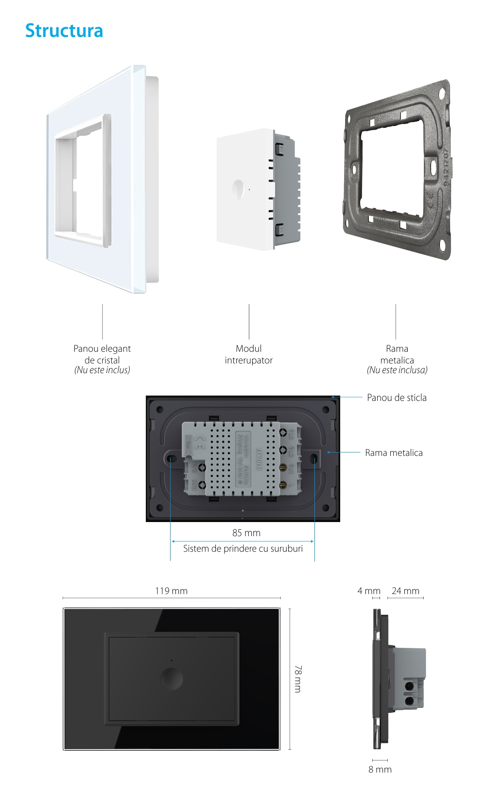 Modul intrerupator simplu cu touch Livolo standard Italian, Serie noua