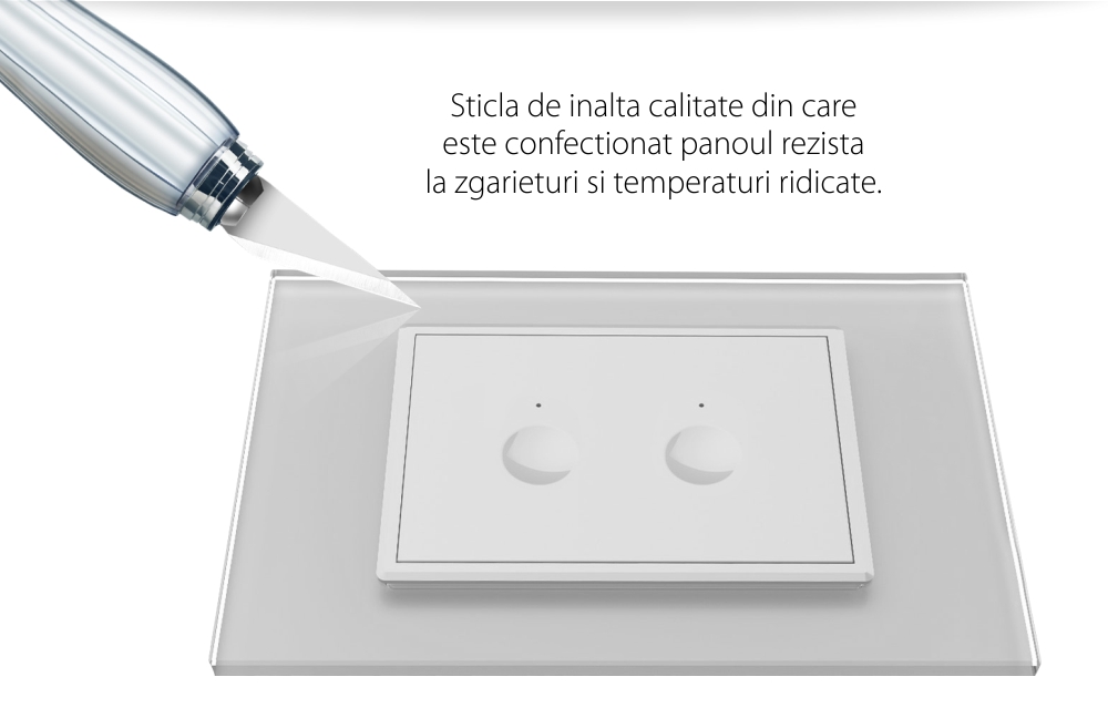 Intrerupator dublu wireless cu touch Livolo cu rama din sticla, standard Italian – Serie noua