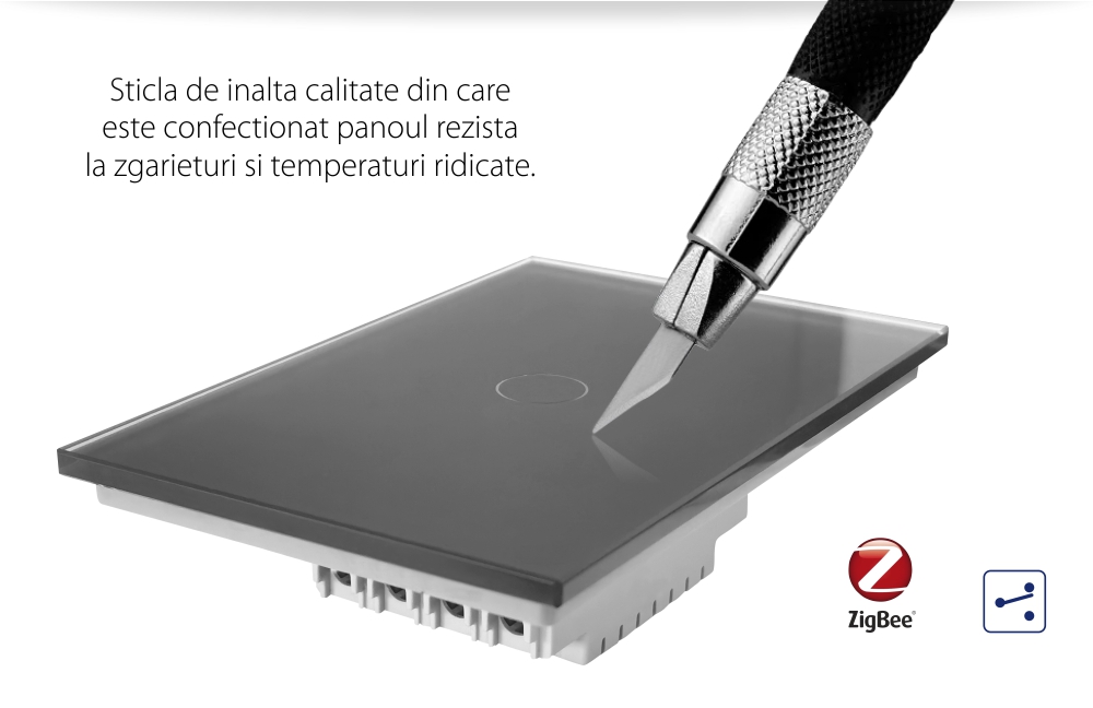 Intrerupator simplu cap scara / cap cruce cu touch Livolo din sticla, standard Italian, protocol ZigBee – Serie noua