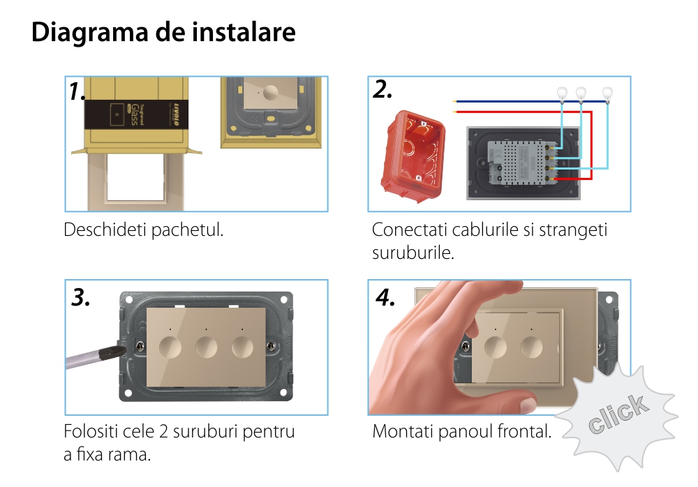 Modul intrerupator triplu cu touch Livolo standard Italian, Serie noua