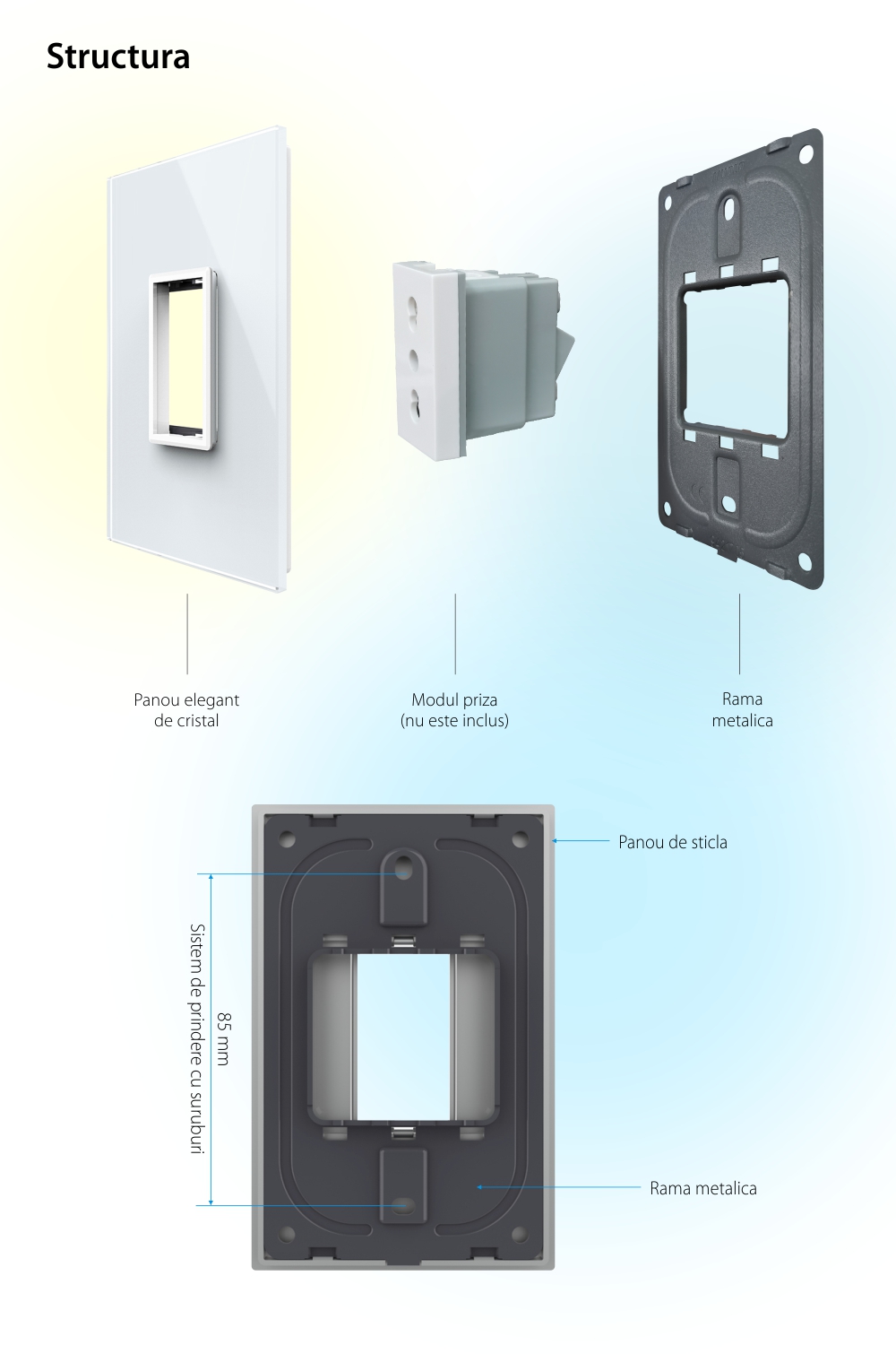 Rama din sticla Livolo standard Italian 1 modul – Serie noua