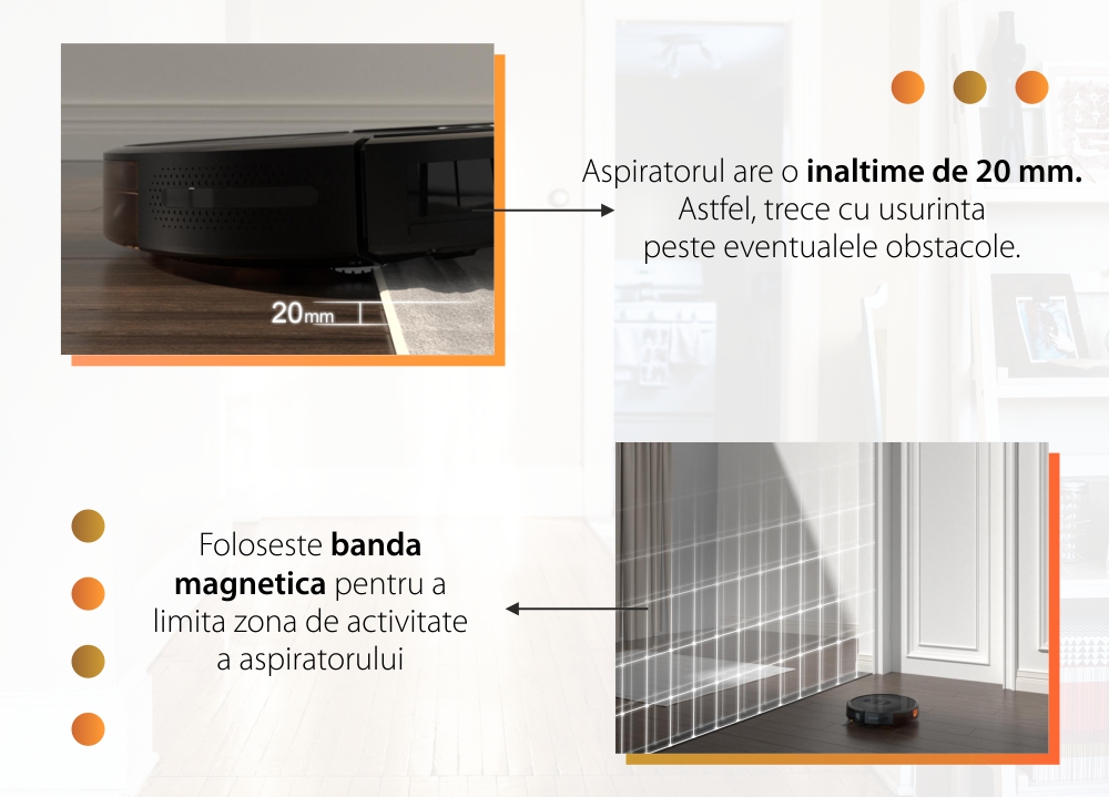 Aspirator robot inteligent Kyvol E30, Moduri de curatare, Sistem de navigatie, Recipient 600 mL, Autonomie 150 minute