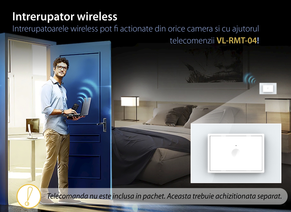 Modul intrerupator simplu cap scara / cap cruce wireless cu touch Livolo standard Italian, Serie noua