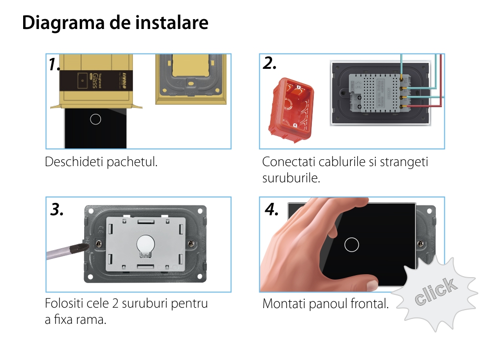 Panou intrerupator simplu cu touch Livolo din sticla, standard Italian – Serie noua