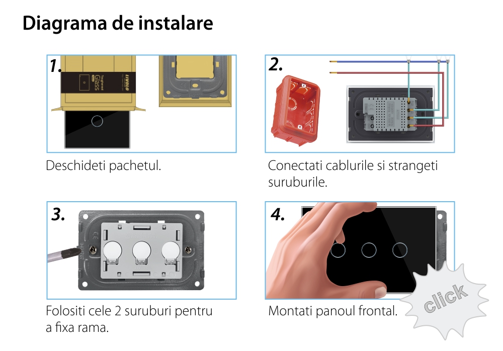 Panou intrerupator triplu cu touch Livolo din sticla, standard Italian – Serie noua