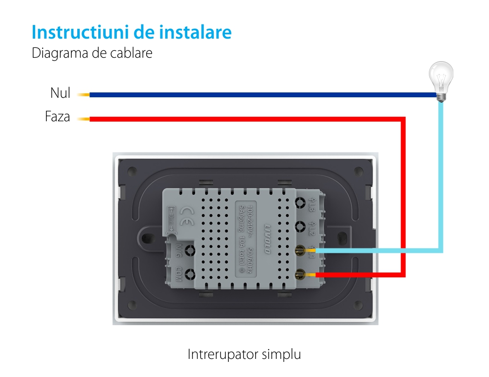 Intrerupator simplu wireless cu touch Livolo cu rama din sticla, standard Italian – Serie noua