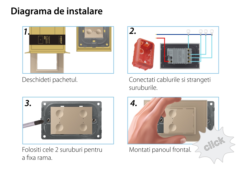 Modul intrerupator cvadruplu wireless cu touch Livolo standard Italian, Serie noua