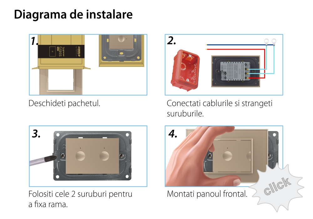 Intrerupator dublu cu touch Livolo cu rama din sticla, standard Italian – Serie noua