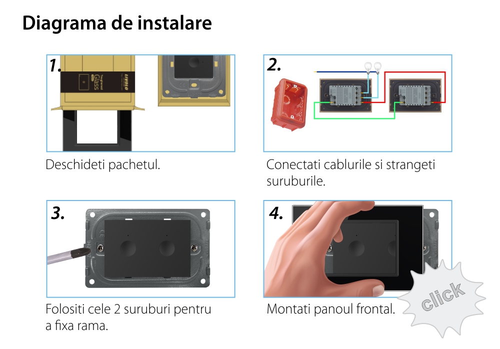 Intrerupator dublu cap scara / cap cruce cu touch Livolo cu rama din sticla, standard Italian – Serie noua