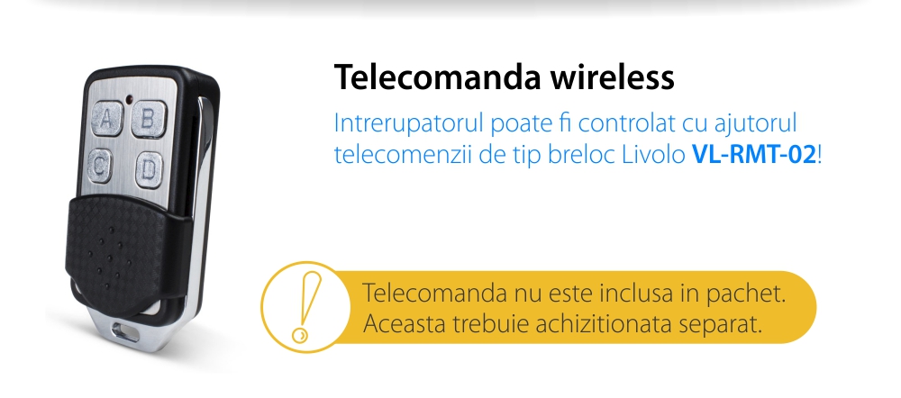 Intrerupator simplu cap scara / cap cruce wireless cu touch Livolo cu rama din sticla, standard Italian – Serie noua