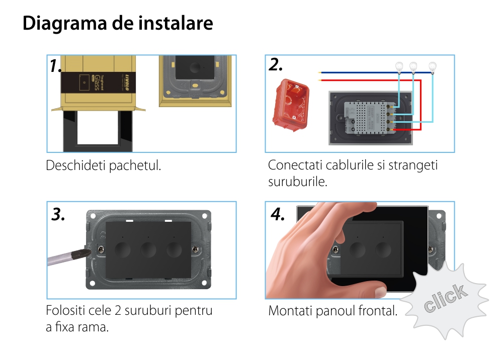 Intrerupator triplu wireless cu touch Livolo cu rama din sticla, standard Italian – Serie noua