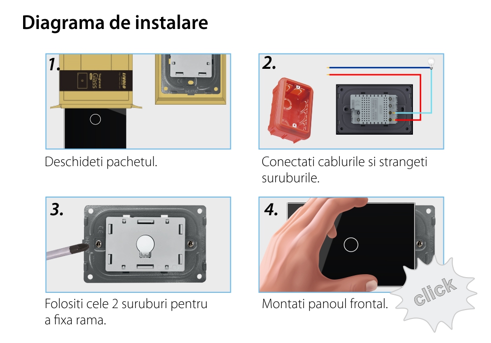 Intrerupator simplu cu touch Livolo din sticla, standard Italian, protocol ZigBee – Serie noua