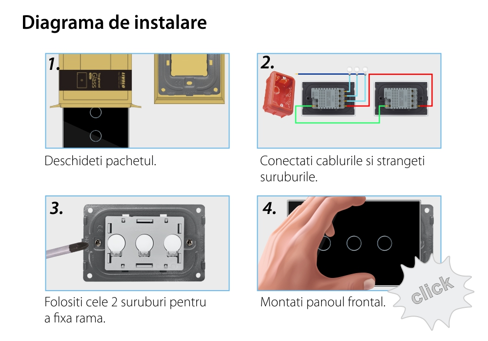 Intrerupator triplu cap scara / cap cruce cu touch Livolo din sticla, standard Italian, protocol ZigBee – Serie noua