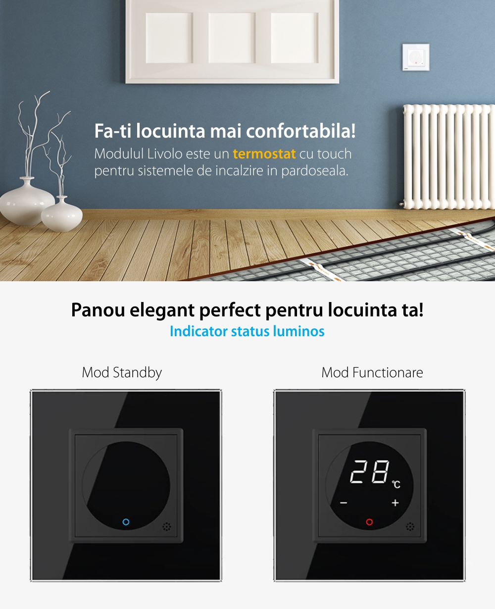 Modul termostat Livolo pentru sisteme de incalzire electrice – Serie noua