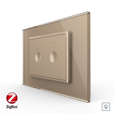 Intrerupator cu variator dublu cu touch Livolo cu rama din sticla, standard Italian, protocol ZigBee – Serie noua culoare aurie